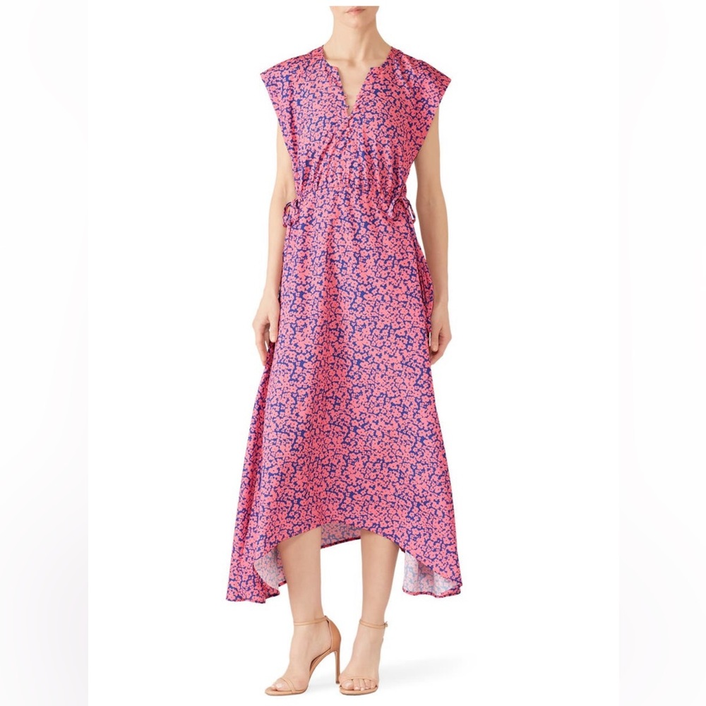 Derek Lam Collective Pink Blue Poppy Drawstring Maxi Dress, Size 42 (US Size 6)